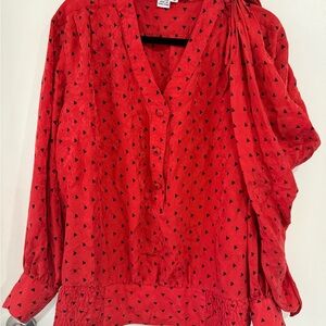 Anne Crimmins Women's Silk Blouse 14 Vintage, With Head Wrap , 70's 80's Red
